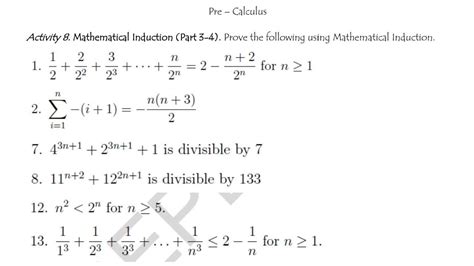 Solved Pre - Calculus Activity 8. Mathematical Induction | Chegg.com