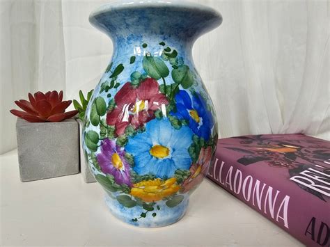 Blue Ceramic Floral Vase - Etsy