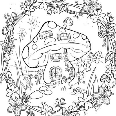 Mushroom House Coloring Page (C0023)