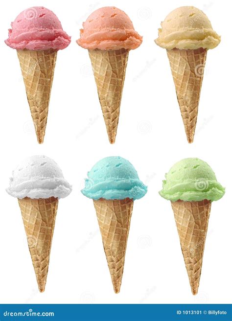 Six Ice Cream Cones Of 6 Different Flavors Stock Image - Image: 1013101