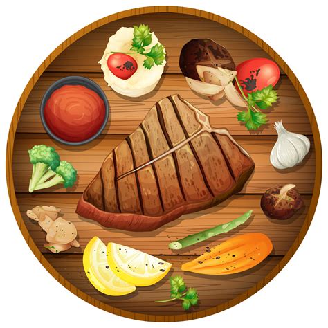 Steak dinner on round platter 432659 Vector Art at Vecteezy