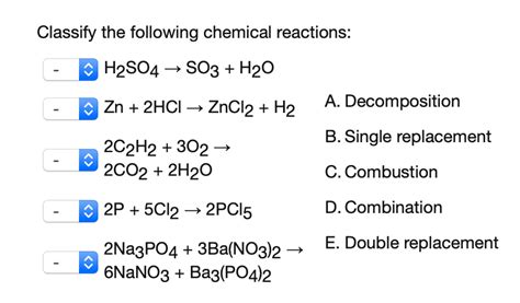 Solved Classify the following chemical reactions: H2SO4 → | Chegg.com