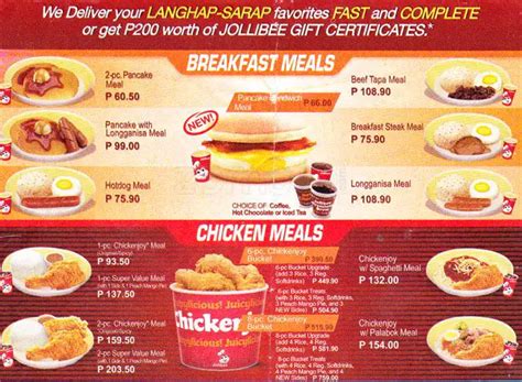 Jollibee Menu, Menu for Jollibee, Glorietta Complex, Makati City ...