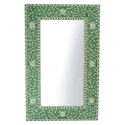 Green Floral Inlay Mirror Frame | Chairish