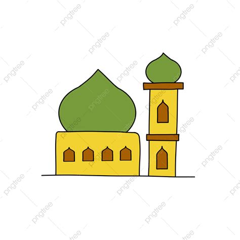 Gambar Masjid Kartun Dengan Seni Garis, 甘巴, 清真寺, 塞尼加斯素材圖案，PSD和PNG圖片免費下載