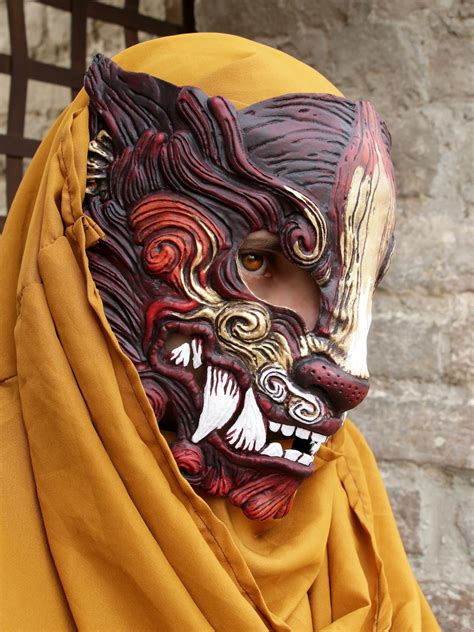 MADE TO ORDER Burgundy Oni Mask Japanese Demon Ogre Tiger Cosplay Larp ...