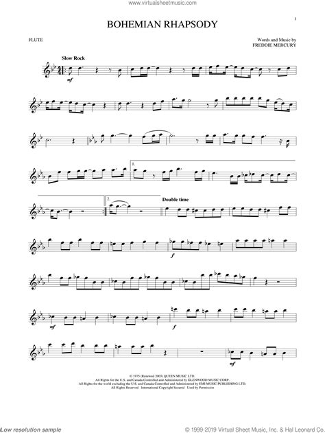 Queen - Bohemian Rhapsody sheet music for flute solo [PDF]