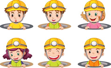 Different kids wearing engineer hat 7637547 Vector Art at Vecteezy