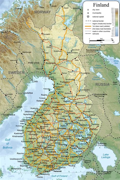 Large detailed map of Finland with cities and towns