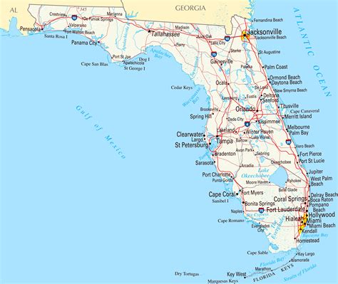 Large roads and highways map of Florida state with cities | Florida ...