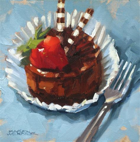 Karen Werner Fine Art: Chocolate Cheesecake -a still life painting in oil