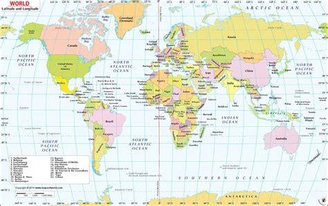 Physical World Map With Latitude And Longitude