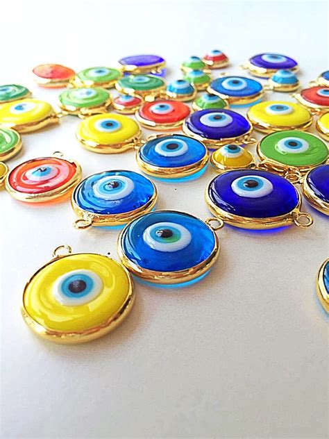 Evil eye beads 5 pcs, murano glass beads, evil eye charm for necklace ...