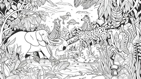 The Animals In The Jungle In A Black And White Illustration Background ...