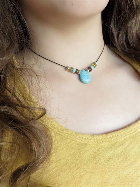 Boho Turquoise Necklace Turquoise Choker Necklace Beaded - Etsy