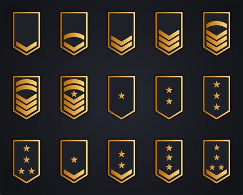 Military Insignia Soldier Icon Set. Chevron Stripes Badge Gold Logo ...