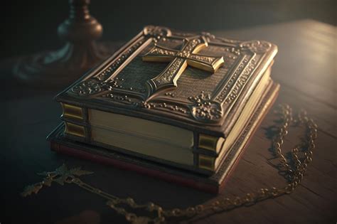 Premium Photo | Holy bible An open book is reflected in table Book as a ...