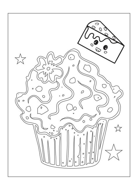 Cute Kawaii Cupcake Coloring Page For Kids 14399632 Vector Art at Vecteezy