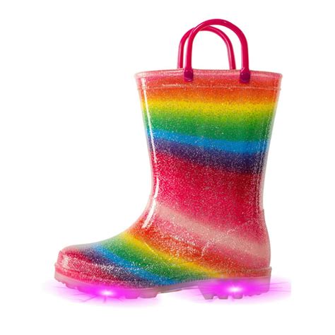 EUXTERPA Girls Glitter Rain Boots Kids Toddler Light Up Rain Boots with ...