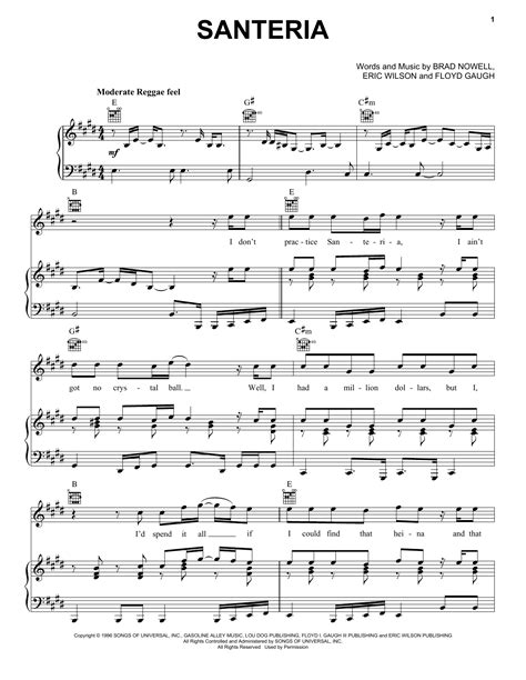 Santeria sheet music by Sublime (Piano, Vocal & Guitar (Right-Hand ...