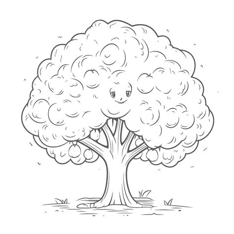 Cute Tree Coloring Page Outline Sketch Drawing Vector, Tree Drawing ...