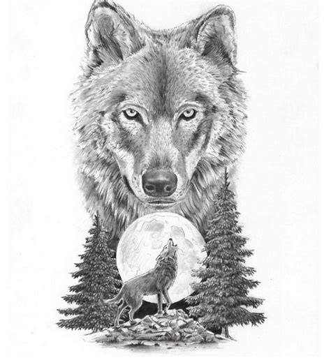 Moon With Howling Wolf Tattoo Design | Дизайн татуировки волка ...