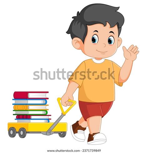 Cartoon Little Boy Pulling Wagon Cart Stock Illustration 2371739849 ...