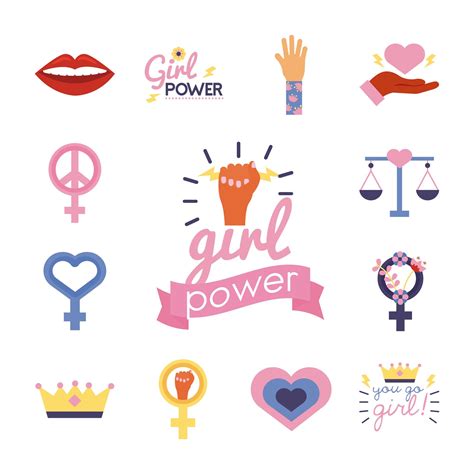 bundle of feminism flat style icons in lile background 2477355 Vector ...