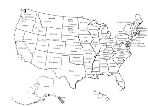 Map With States And Capitals Printable