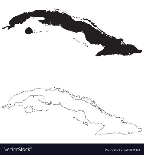 Cuba Country Map Black Silhouette And Outline Vector Image | The Best ...