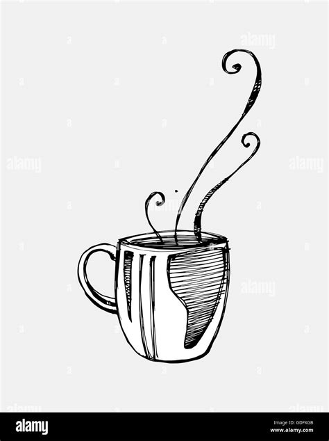 Hand drawn vector illustration or drawing of steaming cup of coffee ...