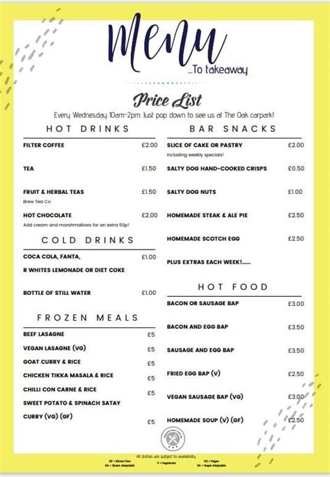 Menu at The Baginton Oak pub & bar, Coventry, The Coventry Road