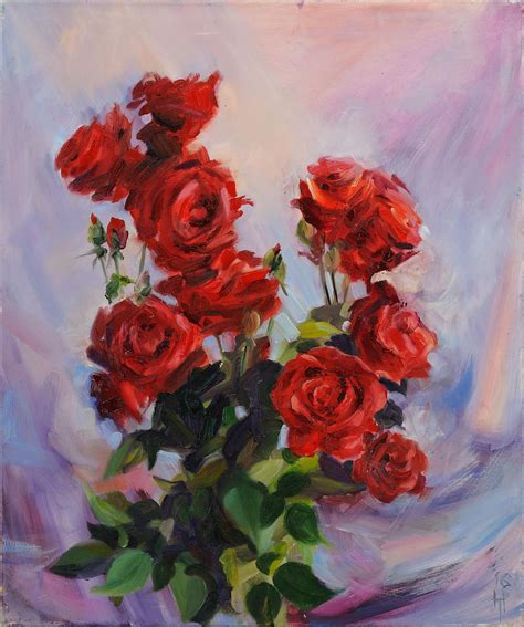 Rose Painting Flowers Still Life Red Rose Art Flower Art Classic ...