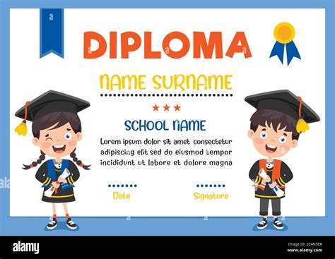 Diploma Certificate For Preschool And Elementary School Kids Stock ...