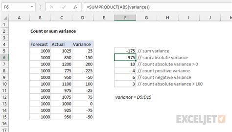 Count or sum variance - Excel formula | Exceljet