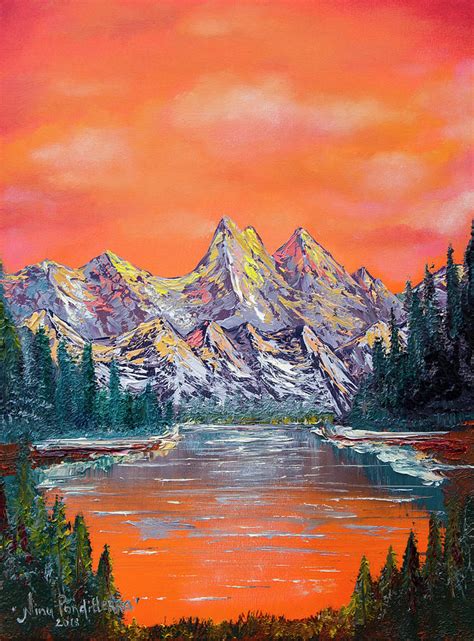 Mountain landscape at sunset Painting by Nino Ponditerra - Pixels