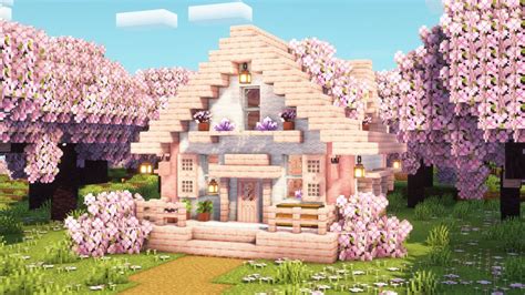 [Minecraft] How to Build a Cherry Blossom Starter House / Tutorial ...