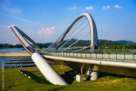 Modern architecture design of a pedestrian bridge in Putrajaya ...