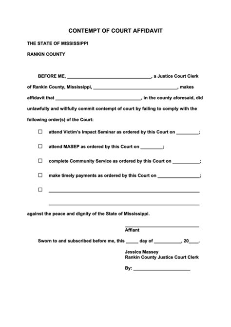 Contempt Of Court Affidavit printable pdf download