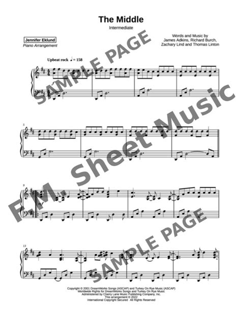 The Middle (Intermediate Piano) By Jimmy Eat World - F.M. Sheet Music ...