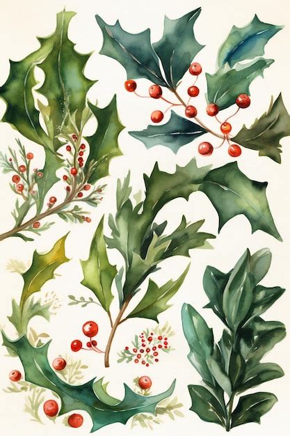 Premium AI Image | A drawing of holly leaves and berries.