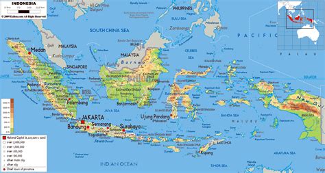 Large physical map of Indonesia with roads, cities and airports ...