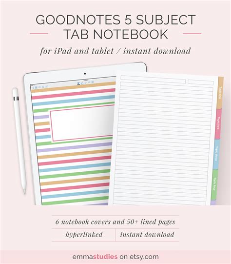 GoodNotes 5 Subject Student Notebook Template | Digital Lined Ruled ...