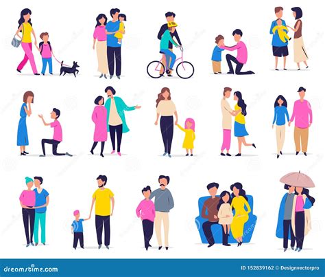 Family Leisure And Activity. Vector Illustration With Couples, Families ...