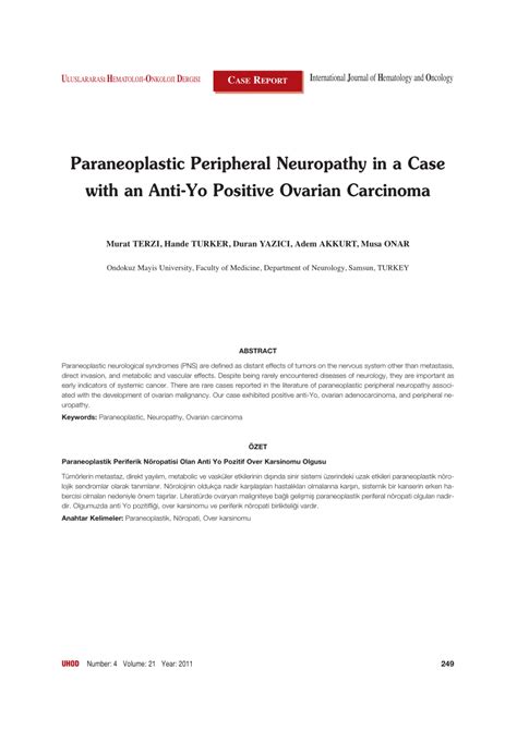 (PDF) Paraneoplastic Peripheral Neuropathy in a Case with an Anti-Yo ...