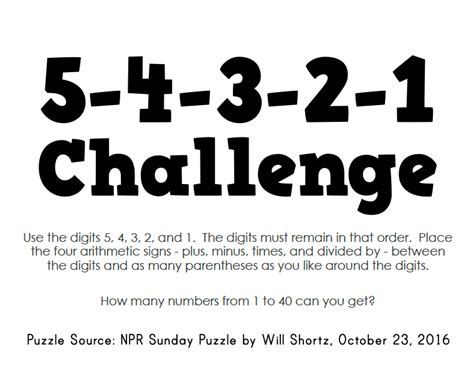 Math = Love: The 5-4-3-2-1 Challenge from Will Shortz and NPR