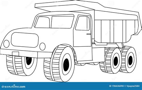 Dump Truck Coloring Page Outline for Kids. Stock Vector - Illustration ...