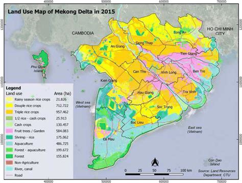 Land use map showing the dominance of rice in the Mekong Delta in 2015 ...