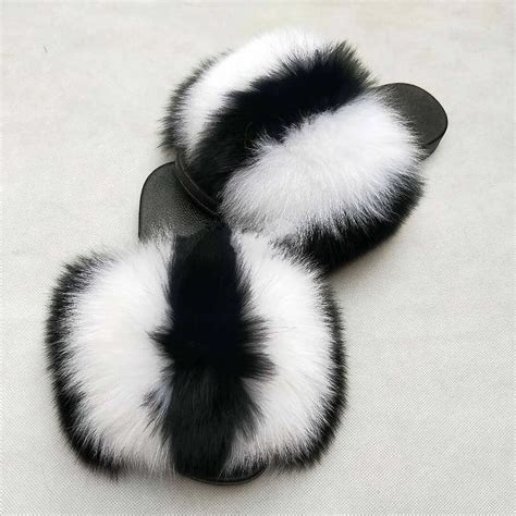 2019 Women's Summer outdoor Slippers real fur Slippers Rainbow colors ...