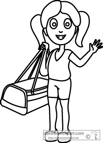 People Clipart- girl_holding_travel_bag_outline - Classroom Clipart